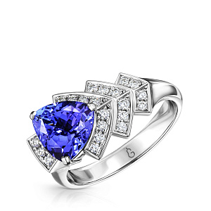 Кольцо из белого золота с бриллиантами, танзанитом
