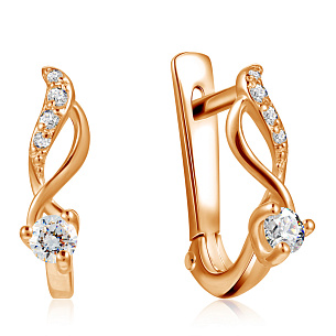 Серьги с английским замком из красного золота с фианитом