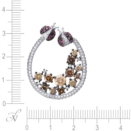 Брошь из белого золота с бриллиантами, рубинами