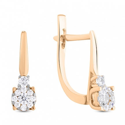 Серьги с английским замком из красного золота с бриллиантами