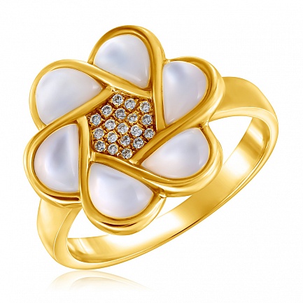 Кольцо из желтого золота с бриллиантами, перламутром