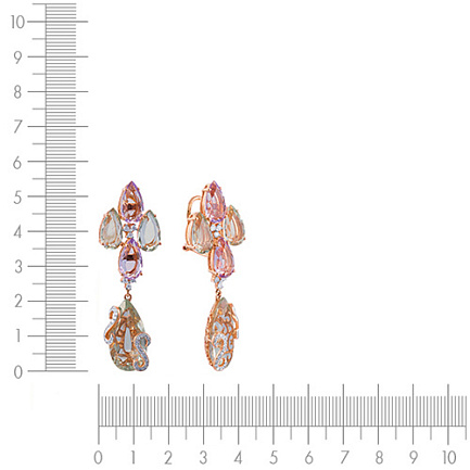 Серьги из красного золота с бриллиантами, аметистами