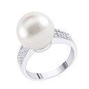 Кольцо из белого золота с бриллиантами, жемчугом