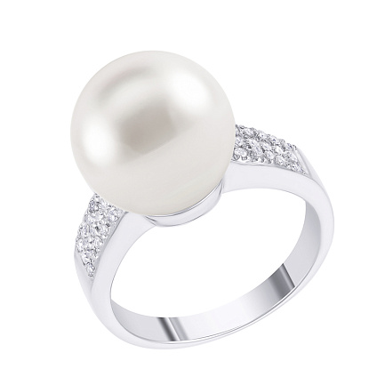 Кольцо из белого золота с бриллиантами, жемчугом