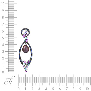 Подвеска из белого золота с сапфирами, жемчугом, иолитами, аметистами и топазами