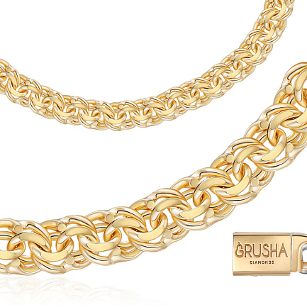 Цепь ручной работы из желтого золота, плетение бисмарк