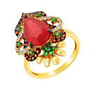 Кольцо из желтого золота с рубином, сапфирами