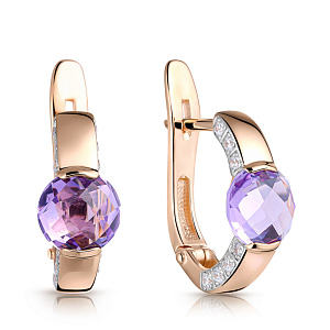 Серьги с английским замком из красного золота с аметистом