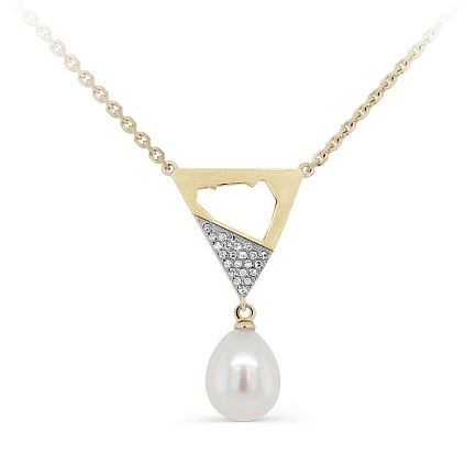 Колье из желтого золота с бриллиантами, жемчугом