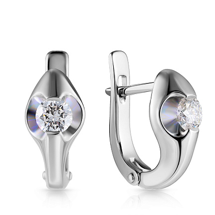 Серьги с английским замком из белого золота с бриллиантами