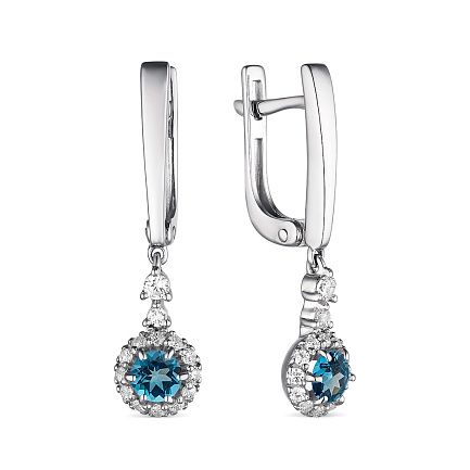 Серьги из серебра с топазами, фианитами