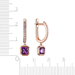 Серьги с английским замком из красного золота с аметистами