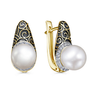 Серьги с английским замком из желтого золота с бриллиантами