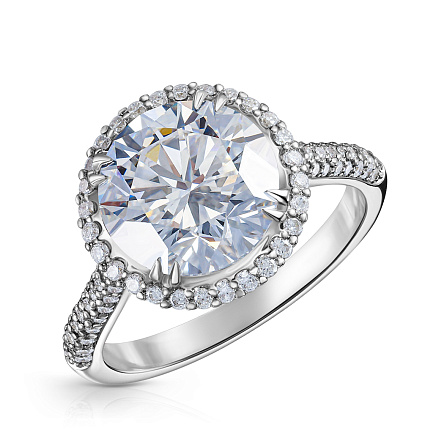 Кольцо помолвочное из белого золота с бриллиантами