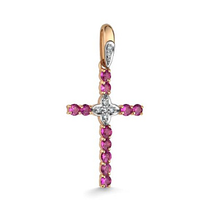 Крест из красного золота с бриллиантами, рубинами
