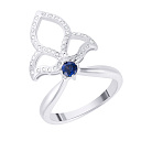 Кольцо из белого золота с бриллиантами, сапфиром
