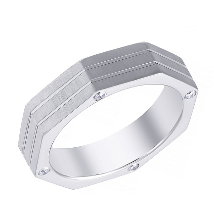 Кольцо обручальное из белого золота с бриллиантами