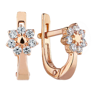 Серьги детские из красного золота с фианитом