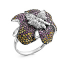 Кольцо из белого золота с бриллиантами, аметистами