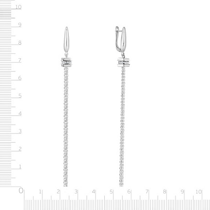 Серьги с английским замком из белого золота с фианитом, плетение якорное