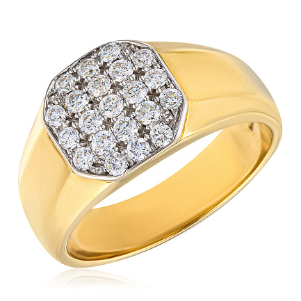 Кольцо мужское из желтого золота с бриллиантами