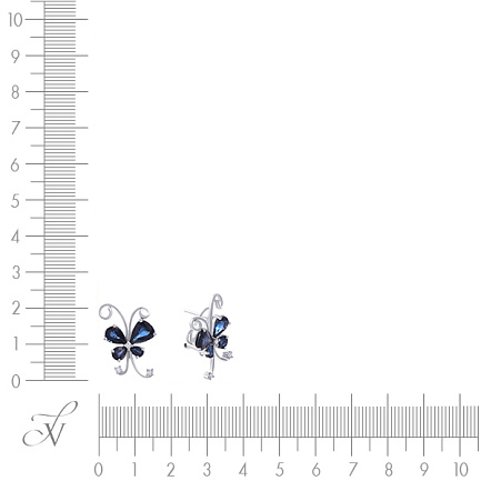 Серьги из белого золота с бриллиантами, сапфирами