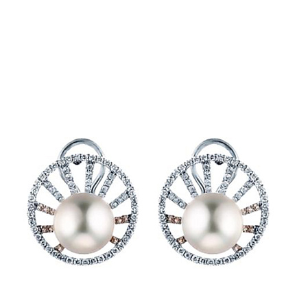 Серьги из белого золота с бриллиантами, жемчугом