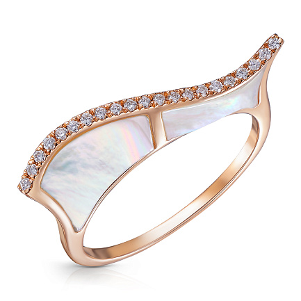 Кольцо из красного золота с бриллиантами, перламутром