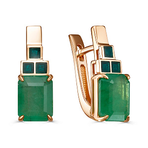 Серьги с английским замком из красного золота с изумрудами