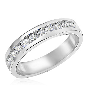 Кольцо обручальное из белого золота с бриллиантом