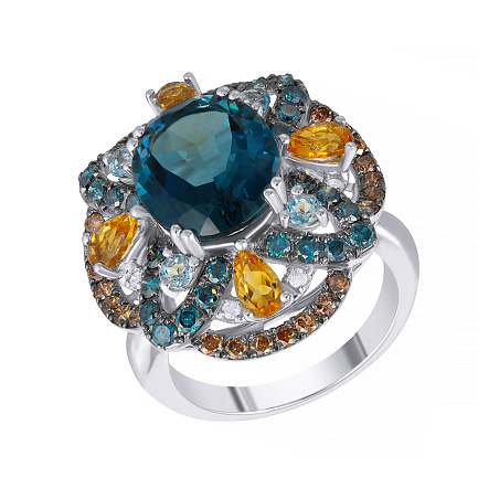 Кольцо из белого золота с бриллиантами, топазом