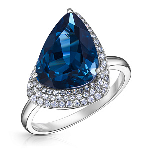 Кольцо из белого золота с бриллиантами и топазом