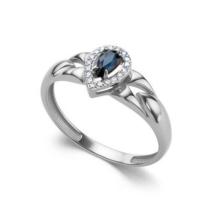 Кольцо из белого золота с бриллиантами, сапфиром