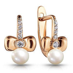 Серьги детские из красного золота с жемчугом