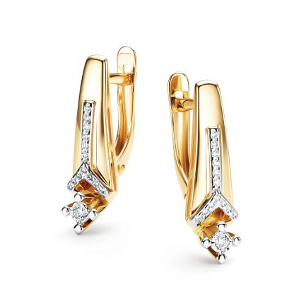 Серьги с английским замком из желтого золота с бриллиантами