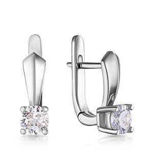 Серьги с английским замком из серебра с фианитом