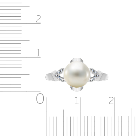 Кольцо из белого золота с жемчугом, фианитом