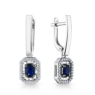 Серьги с английским замком из белого золота с сапфиром