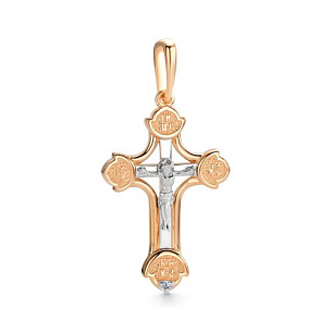 Крест из красного золота с бриллиантом