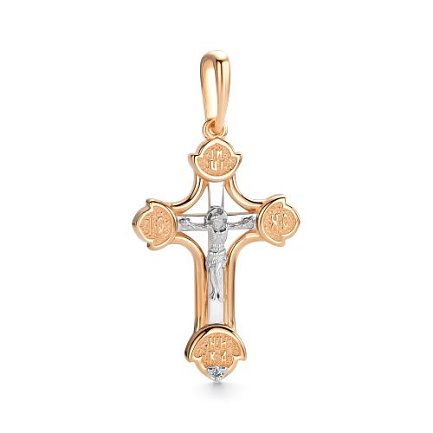 Крест из красного золота с бриллиантом