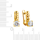 Серьги с английским замком из желтого золота с фианитом