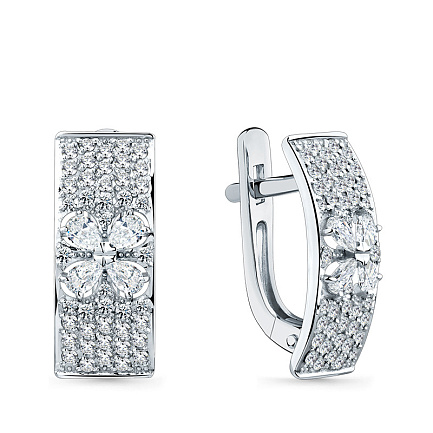 Серьги с английским замком из белого золота с бриллиантами