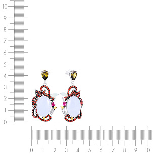 Пусеты из серебра с фианитом, стеклом