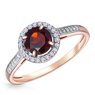 Кольцо из красного золота с бриллиантами и гранатом