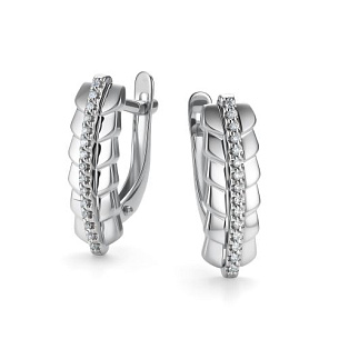 Серьги с английским замком из белого золота с бриллиантом