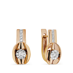 Серьги с английским замком из красного золота с бриллиантом