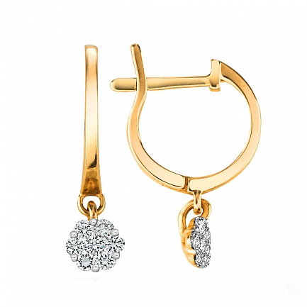 Серьги с английским замком из красного золота с бриллиантами