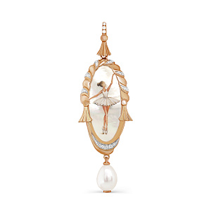 Подвеска из красного золота с бриллиантами, жемчугом
