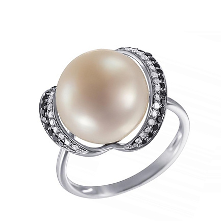 Кольцо из белого золота с бриллиантами, жемчугом