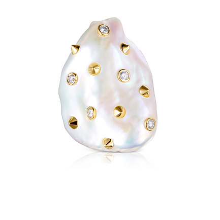 Кольцо из желтого золота с бриллиантами, жемчугом